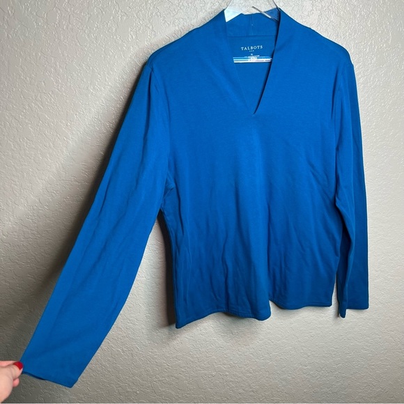 Talbots Long Sleeve V Neck Blue Top - Picture 6 of 6